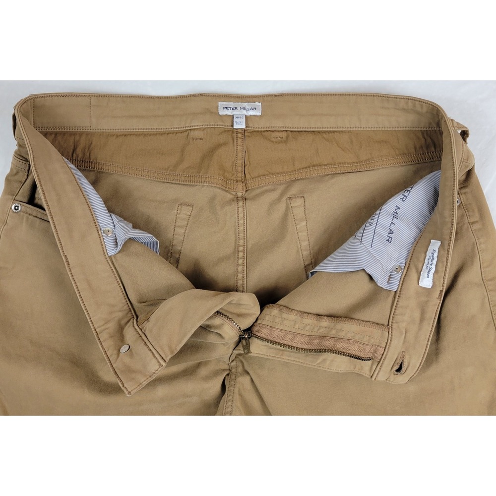 Peter Millar Signature Sateen Classic Fit Pants Tan Khaki 38x32 MF25B40FB Men's - Picture 9 of 9